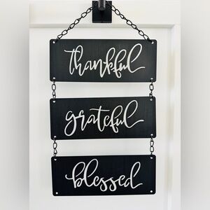 Thankful Grateful Blessed Black Metal Wall Sign